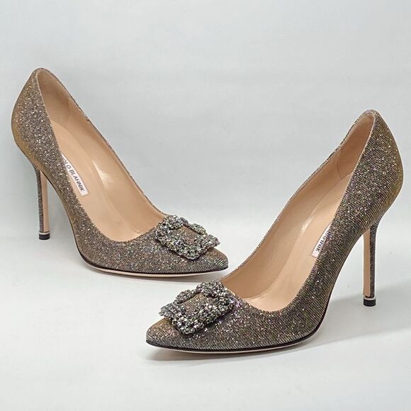 Manolo Blahnik Hangisi 105 Embellished Shimmer Pumps size 39.5 - Picture 3 of 14